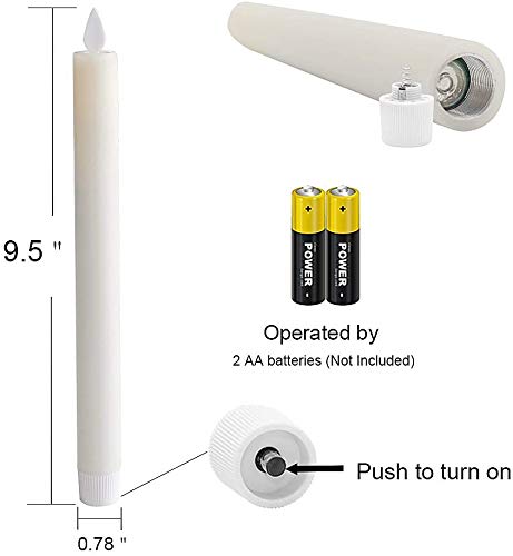 GenSwin Flameless Ivory Taper Candles Flickering with 10-Key Remote, Battery Operated Led Warm 3D Wick Light Window Candles Real Wax Pack of 6, Christmas Home Wedding Decor(0.78 X 9.64 Inch)