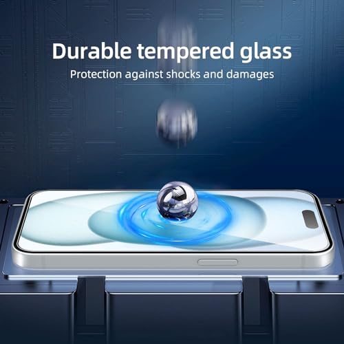 NEW'C 3 Pack Designed for iPhone 16, iPhone 15, iPhone 15 Pro (6.1 inches) Screen Protector Tempered Glass,Case Friendly Ultra Resistant