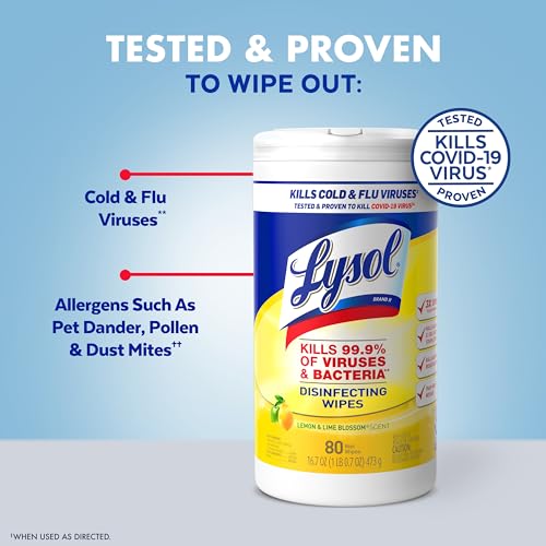 Lysol Disinfectant Wipes, Multi-Surface Antibacterial Cleaning Wipes, For Disinfecting and Cleaning, Lemon and Lime Blossom, 80 Count (Pack of 3)