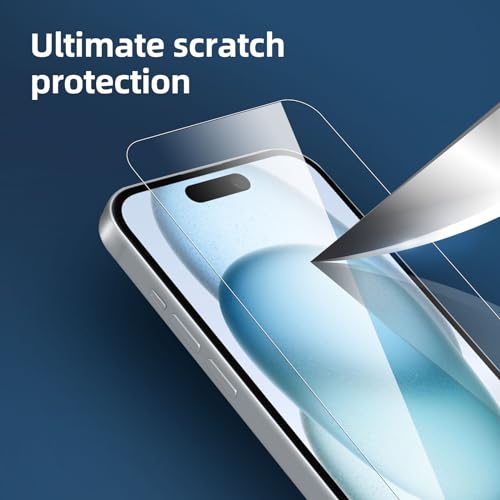 NEW'C 3 Pack Designed for iPhone 16, iPhone 15, iPhone 15 Pro (6.1 inches) Screen Protector Tempered Glass,Case Friendly Ultra Resistant