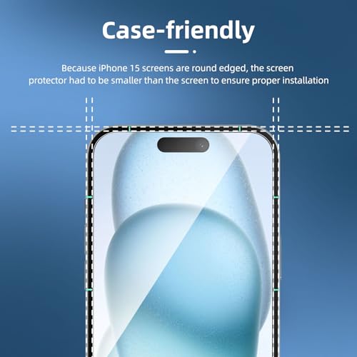 NEW'C 3 Pack Designed for iPhone 16, iPhone 15, iPhone 15 Pro (6.1 inches) Screen Protector Tempered Glass,Case Friendly Ultra Resistant