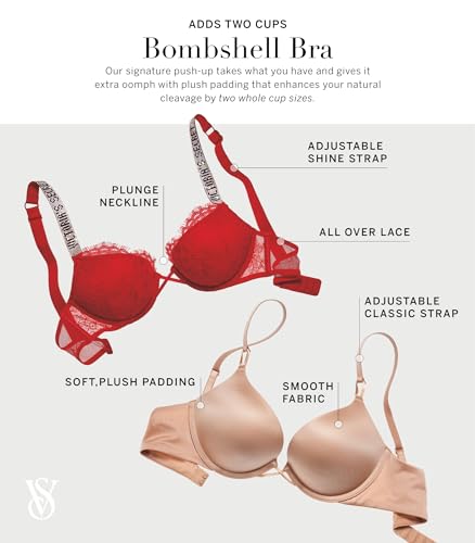 Victoria's Secret Women's Very Sexy Bombshell Adds-2-Cups Push Up Double Shine Strap Bra, Bras for Women (32A-38DDD)