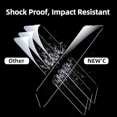 NEW'C 3 Pack Designed for iPhone 16, iPhone 15, iPhone 15 Pro (6.1 inches) Screen Protector Tempered Glass,Case Friendly Ultra Resistant