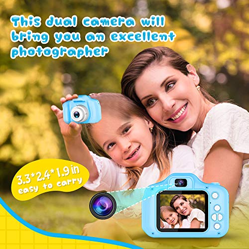 Seckton Upgrade Kids Selfie Camera, Christmas Birthday Gifts for Boys Age 3-9, HD Digital Video Cameras for Toddler, Portable Toy for 3 4 5 6 7 8 Year Old Boy with 32GB SD Card-Navy Blue