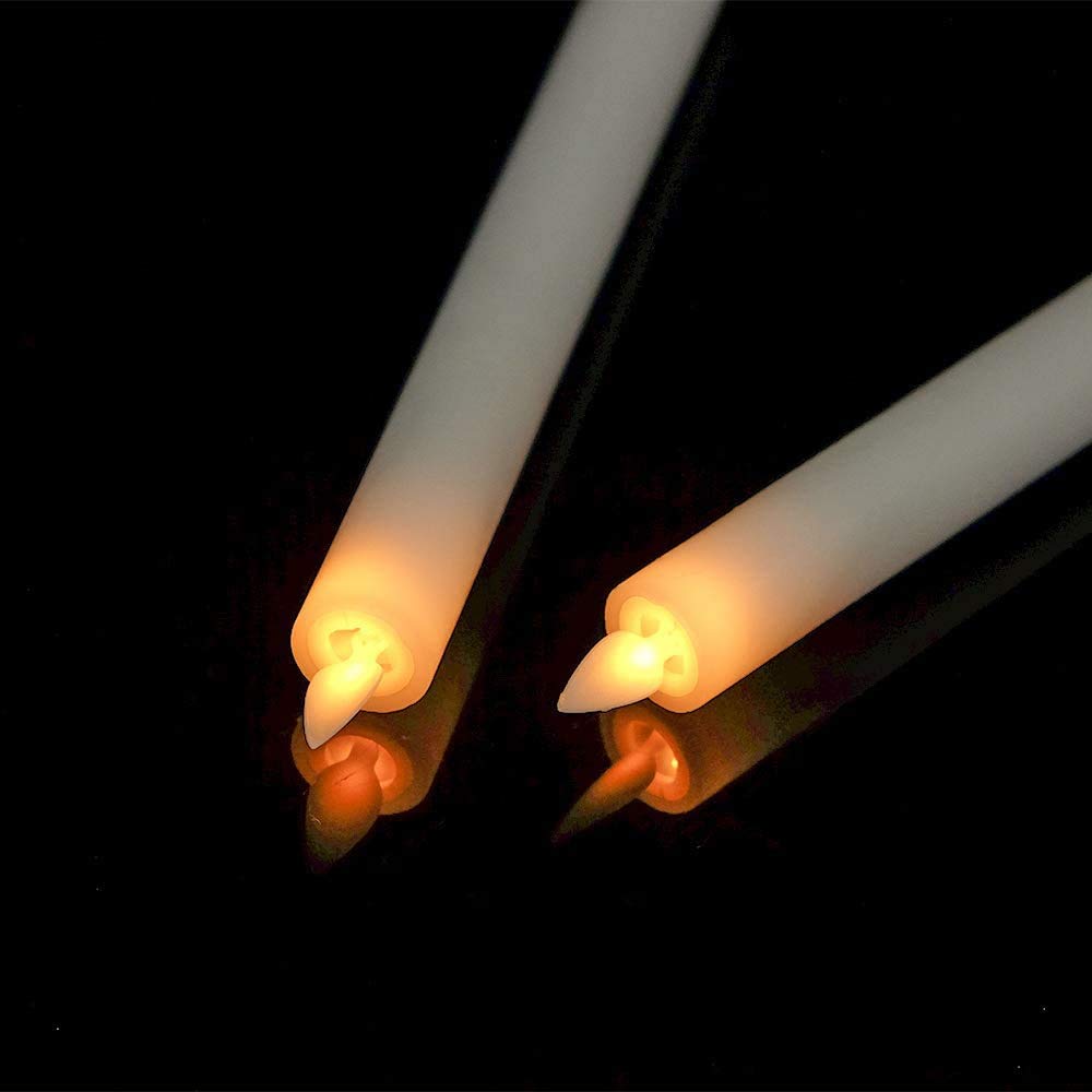 GenSwin Flameless Ivory Taper Candles Flickering with 10-Key Remote, Battery Operated Led Warm 3D Wick Light Window Candles Real Wax Pack of 6, Christmas Home Wedding Decor(0.78 X 9.64 Inch)