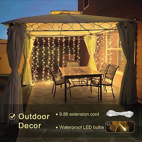 JMEXSUSS 300 LED Remote Control Christmas Curtain Lights, Plug in Fairy Curtain Lights Outdoor, Window Wall Hanging Curtain String Lights for Bedroom Backdrop Wedding Party Indoor Decor, Warm White