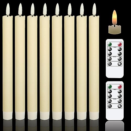 GenSwin Flameless Ivory Taper Candles Flickering with 10-Key Remote, Battery Operated Led Warm 3D Wick Light Window Candles Real Wax Pack of 6, Christmas Home Wedding Decor(0.78 X 9.64 Inch)