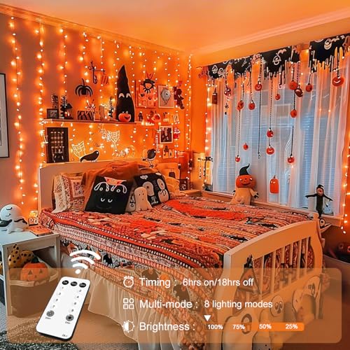 JMEXSUSS 300 LED Remote Control Christmas Curtain Lights, Plug in Fairy Curtain Lights Outdoor, Window Wall Hanging Curtain String Lights for Bedroom Backdrop Wedding Party Indoor Decor, Warm White