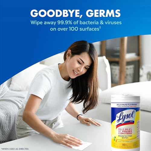 Lysol Disinfectant Wipes, Multi-Surface Antibacterial Cleaning Wipes, For Disinfecting and Cleaning, Lemon and Lime Blossom, 80 Count (Pack of 3)