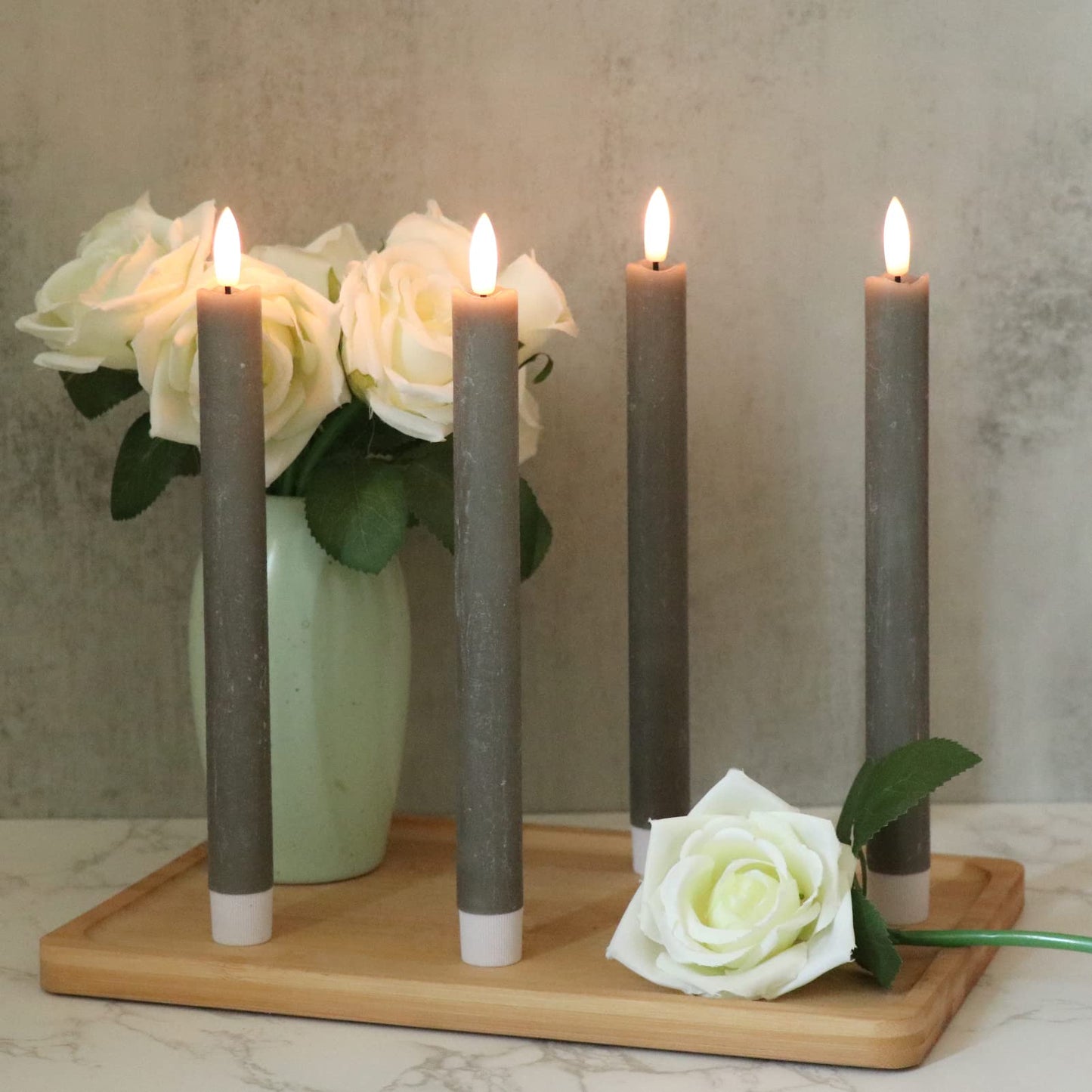 GenSwin Flameless Ivory Taper Candles Flickering with 10-Key Remote, Battery Operated Led Warm 3D Wick Light Window Candles Real Wax Pack of 6, Christmas Home Wedding Decor(0.78 X 9.64 Inch)