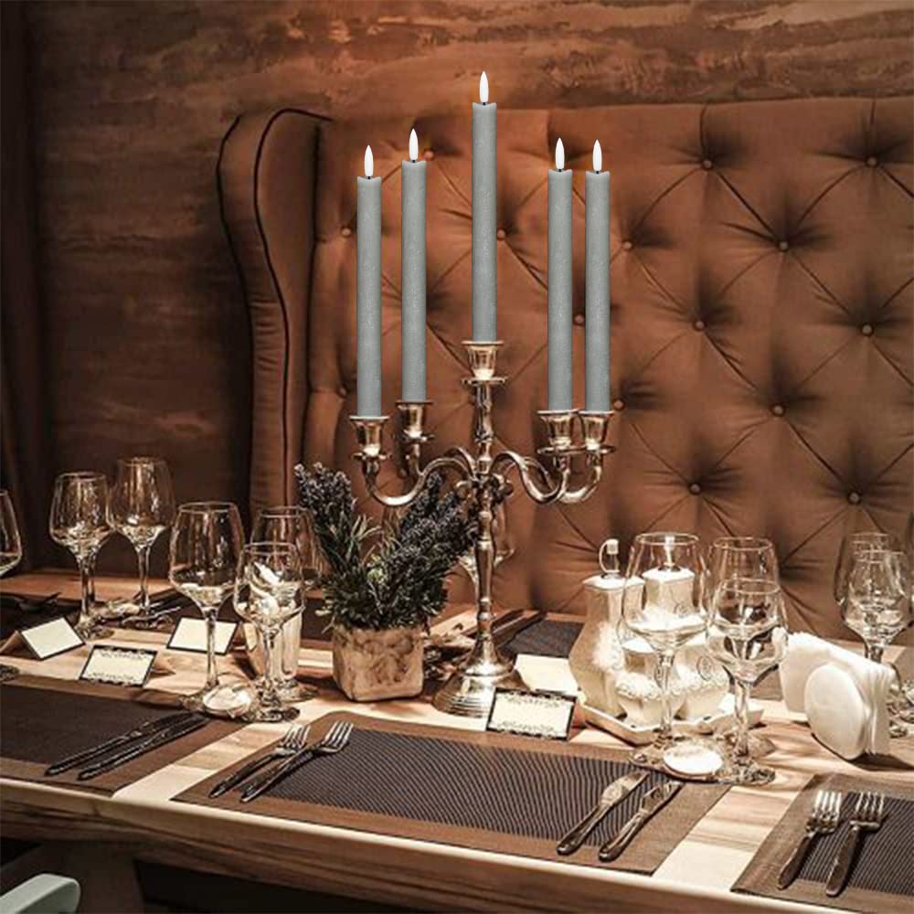 GenSwin Flameless Ivory Taper Candles Flickering with 10-Key Remote, Battery Operated Led Warm 3D Wick Light Window Candles Real Wax Pack of 6, Christmas Home Wedding Decor(0.78 X 9.64 Inch)