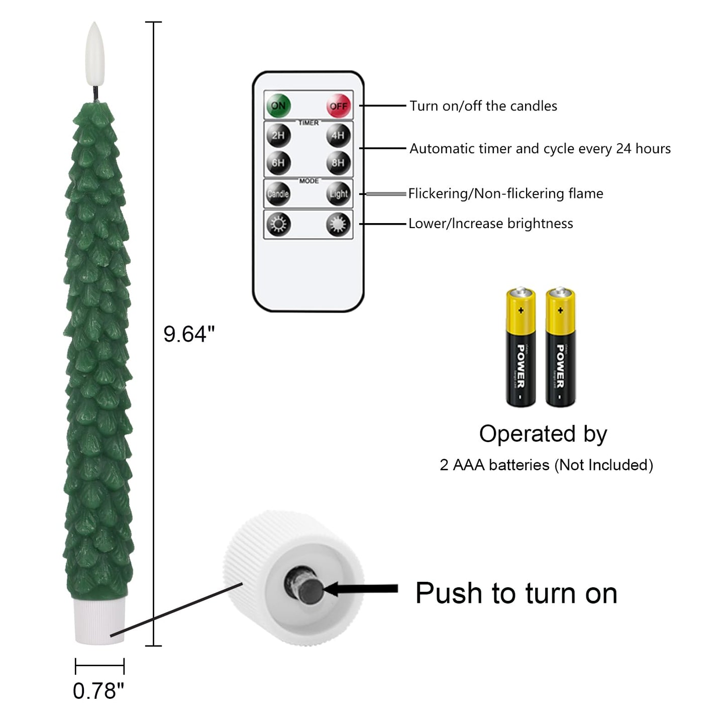 GenSwin Flameless Ivory Taper Candles Flickering with 10-Key Remote, Battery Operated Led Warm 3D Wick Light Window Candles Real Wax Pack of 6, Christmas Home Wedding Decor(0.78 X 9.64 Inch)