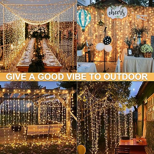 JMEXSUSS 300 LED Remote Control Christmas Curtain Lights, Plug in Fairy Curtain Lights Outdoor, Window Wall Hanging Curtain String Lights for Bedroom Backdrop Wedding Party Indoor Decor, Warm White