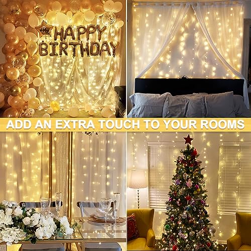 JMEXSUSS 300 LED Remote Control Christmas Curtain Lights, Plug in Fairy Curtain Lights Outdoor, Window Wall Hanging Curtain String Lights for Bedroom Backdrop Wedding Party Indoor Decor, Warm White