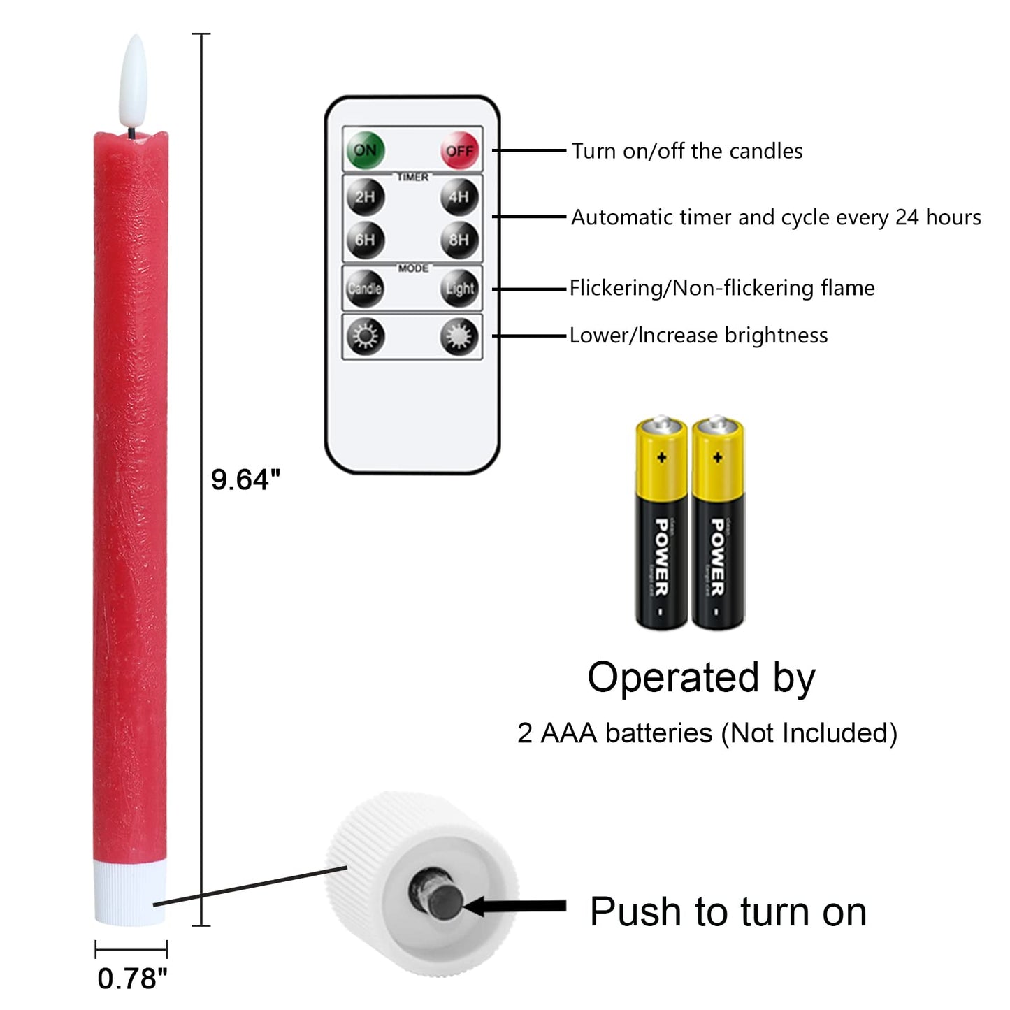 GenSwin Flameless Ivory Taper Candles Flickering with 10-Key Remote, Battery Operated Led Warm 3D Wick Light Window Candles Real Wax Pack of 6, Christmas Home Wedding Decor(0.78 X 9.64 Inch)