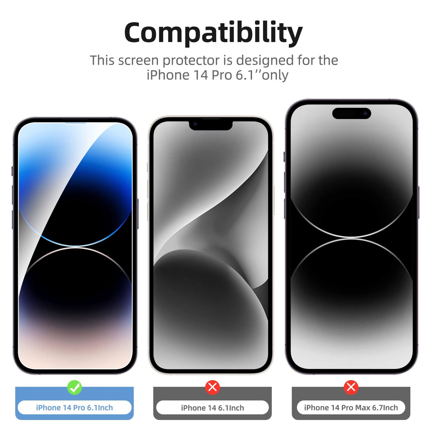 NEW'C 3 Pack Designed for iPhone 16, iPhone 15, iPhone 15 Pro (6.1 inches) Screen Protector Tempered Glass,Case Friendly Ultra Resistant
