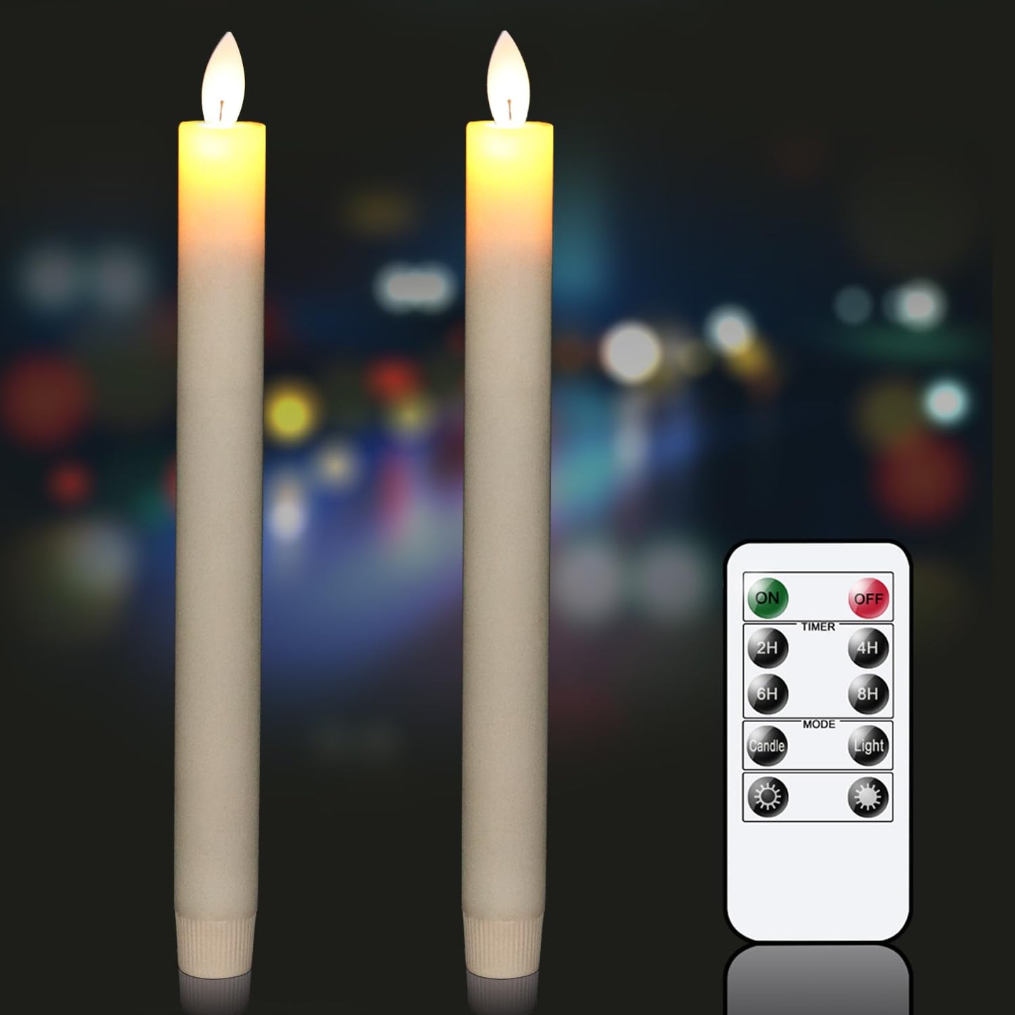 GenSwin Flameless Ivory Taper Candles Flickering with 10-Key Remote, Battery Operated Led Warm 3D Wick Light Window Candles Real Wax Pack of 6, Christmas Home Wedding Decor(0.78 X 9.64 Inch)