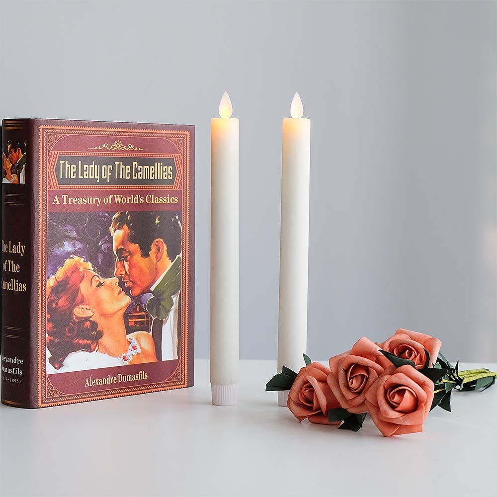 GenSwin Flameless Ivory Taper Candles Flickering with 10-Key Remote, Battery Operated Led Warm 3D Wick Light Window Candles Real Wax Pack of 6, Christmas Home Wedding Decor(0.78 X 9.64 Inch)