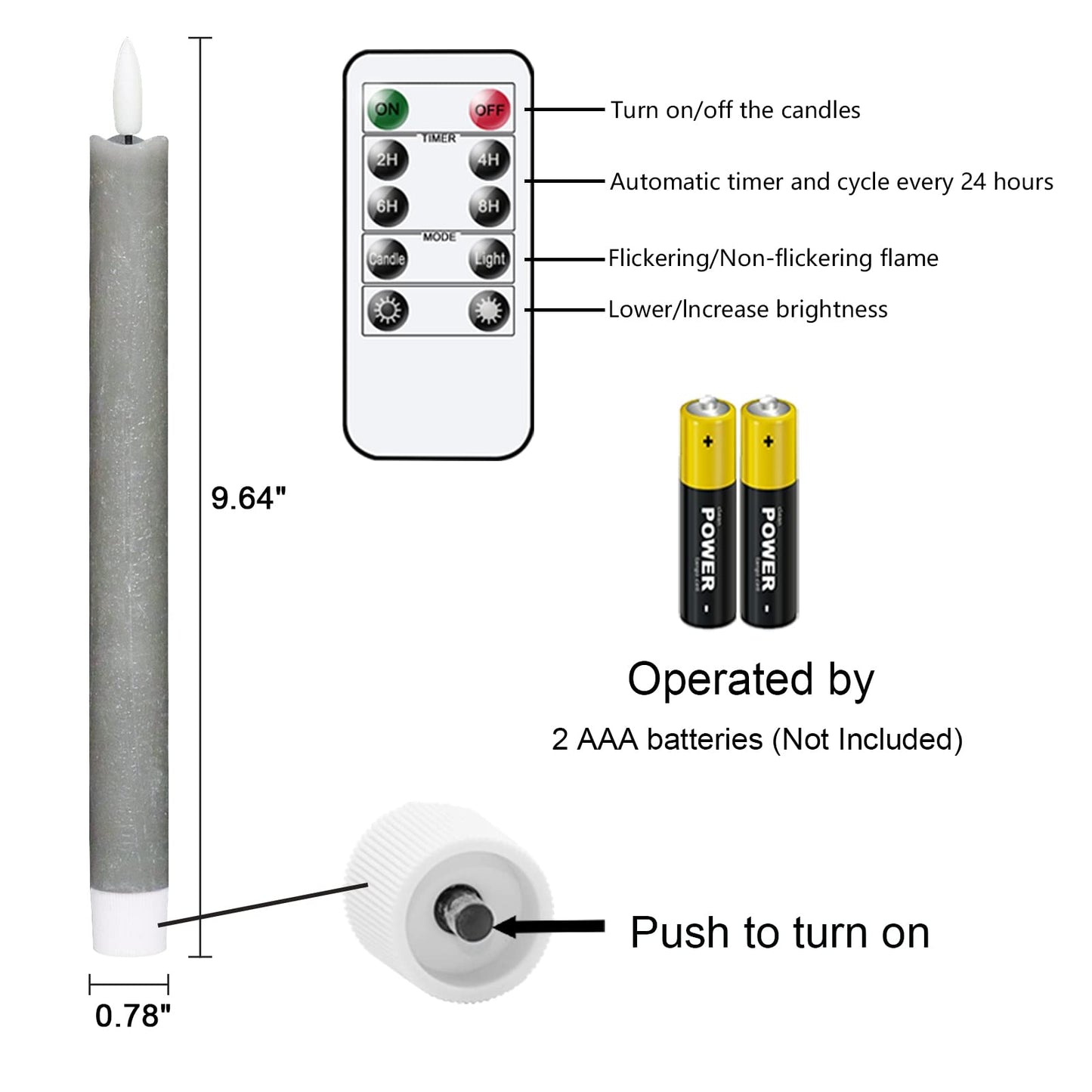GenSwin Flameless Ivory Taper Candles Flickering with 10-Key Remote, Battery Operated Led Warm 3D Wick Light Window Candles Real Wax Pack of 6, Christmas Home Wedding Decor(0.78 X 9.64 Inch)
