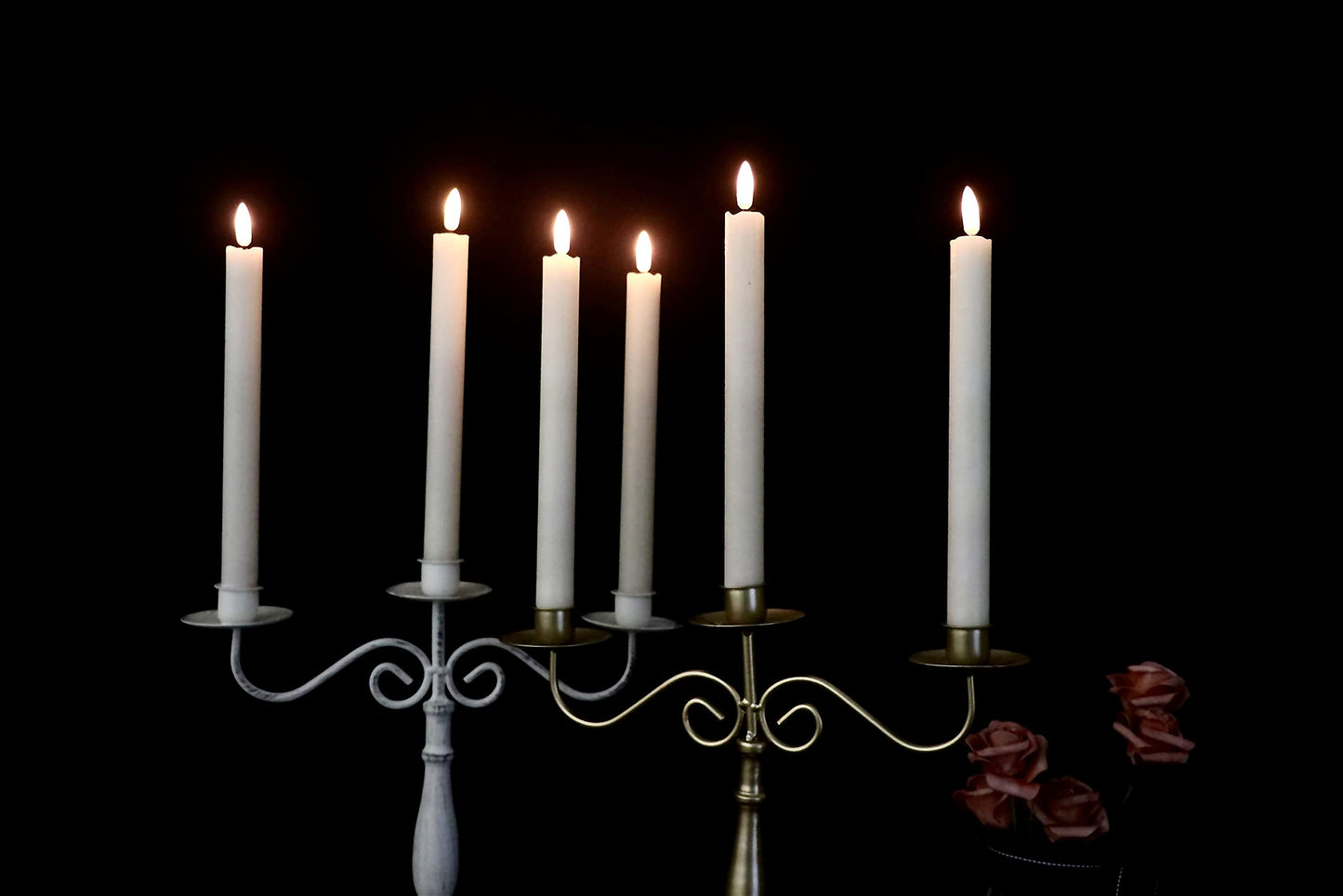 GenSwin Flameless Ivory Taper Candles Flickering with 10-Key Remote, Battery Operated Led Warm 3D Wick Light Window Candles Real Wax Pack of 6, Christmas Home Wedding Decor(0.78 X 9.64 Inch)