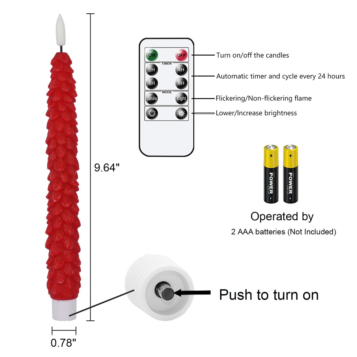 GenSwin Flameless Ivory Taper Candles Flickering with 10-Key Remote, Battery Operated Led Warm 3D Wick Light Window Candles Real Wax Pack of 6, Christmas Home Wedding Decor(0.78 X 9.64 Inch)
