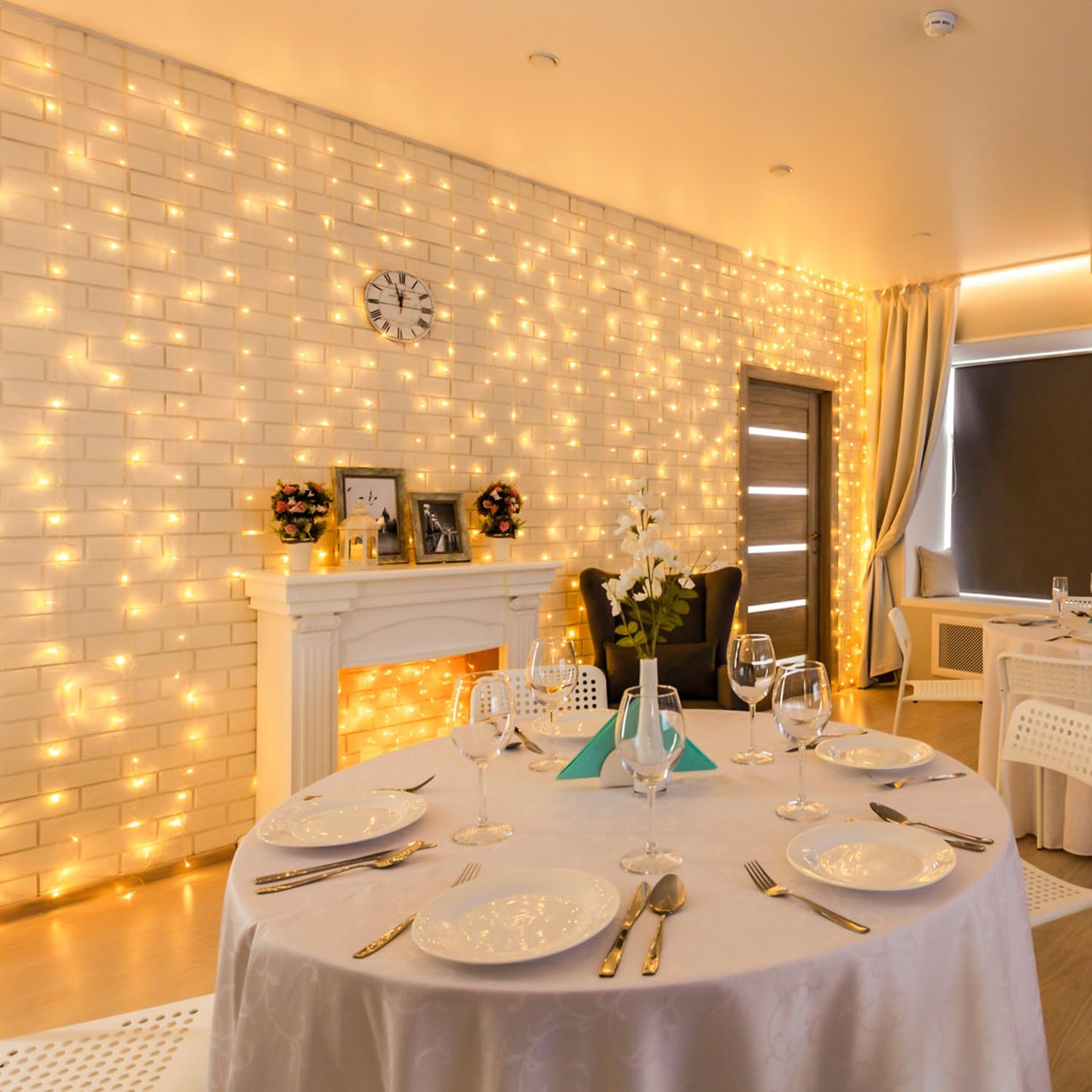 JMEXSUSS 300 LED Remote Control Christmas Curtain Lights, Plug in Fairy Curtain Lights Outdoor, Window Wall Hanging Curtain String Lights for Bedroom Backdrop Wedding Party Indoor Decor, Warm White