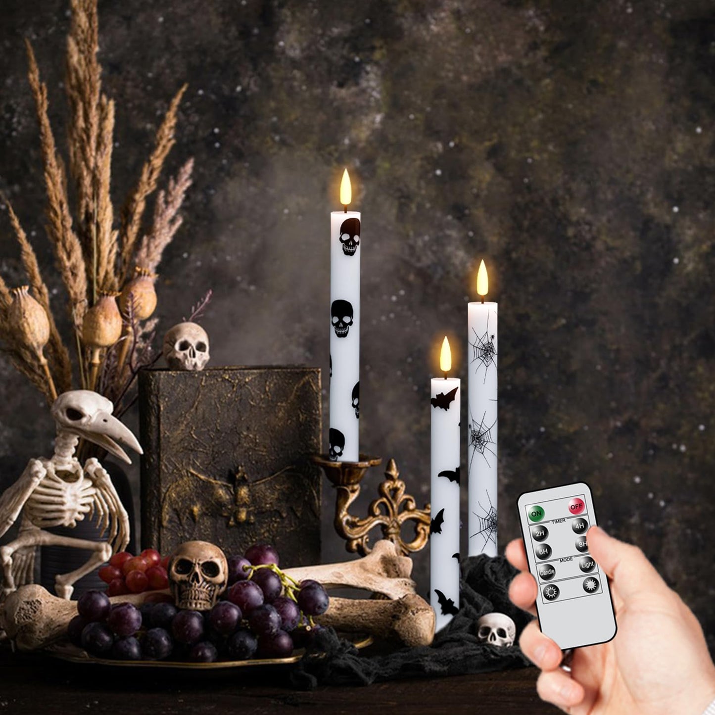 GenSwin Flameless Ivory Taper Candles Flickering with 10-Key Remote, Battery Operated Led Warm 3D Wick Light Window Candles Real Wax Pack of 6, Christmas Home Wedding Decor(0.78 X 9.64 Inch)