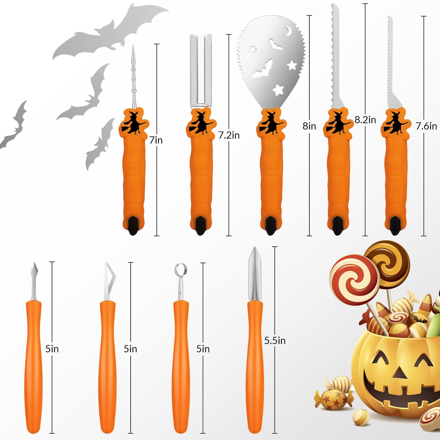 Pumpkin Carving Kit Tools Halloween, Professional Heavy Duty Carving Set, Stainless Steel Sculpting Tool Carving Knife for Halloween Decoration Jack-O-Lanterns, Gift for Halloween(9PCS)