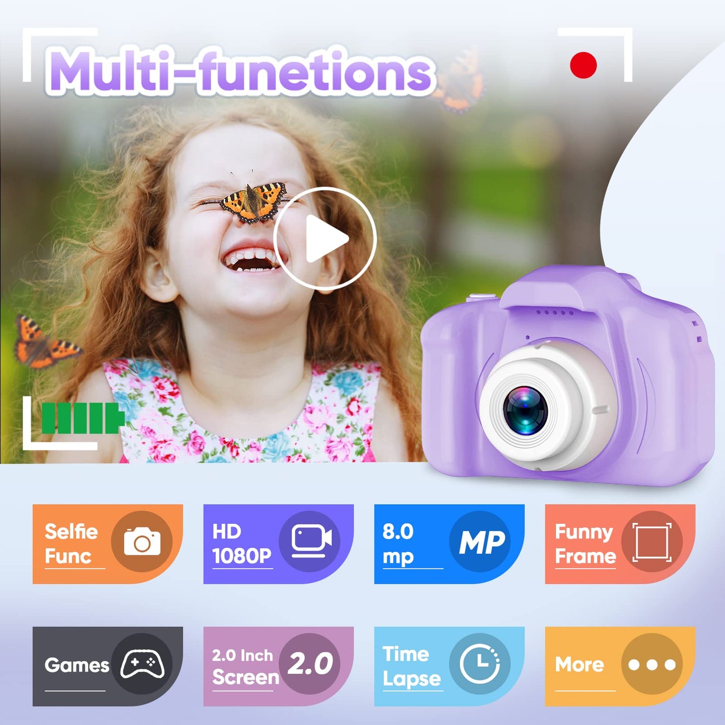 Seckton Upgrade Kids Selfie Camera, Christmas Birthday Gifts for Boys Age 3-9, HD Digital Video Cameras for Toddler, Portable Toy for 3 4 5 6 7 8 Year Old Boy with 32GB SD Card-Navy Blue