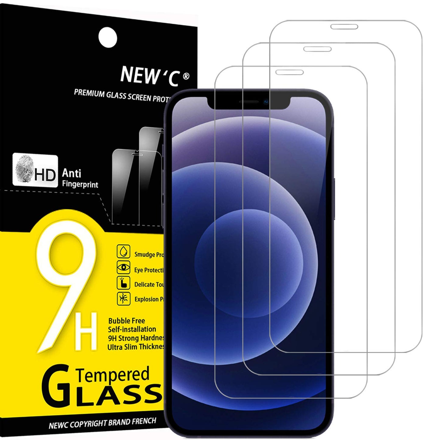 NEW'C 3 Pack Designed for iPhone 16, iPhone 15, iPhone 15 Pro (6.1 inches) Screen Protector Tempered Glass,Case Friendly Ultra Resistant