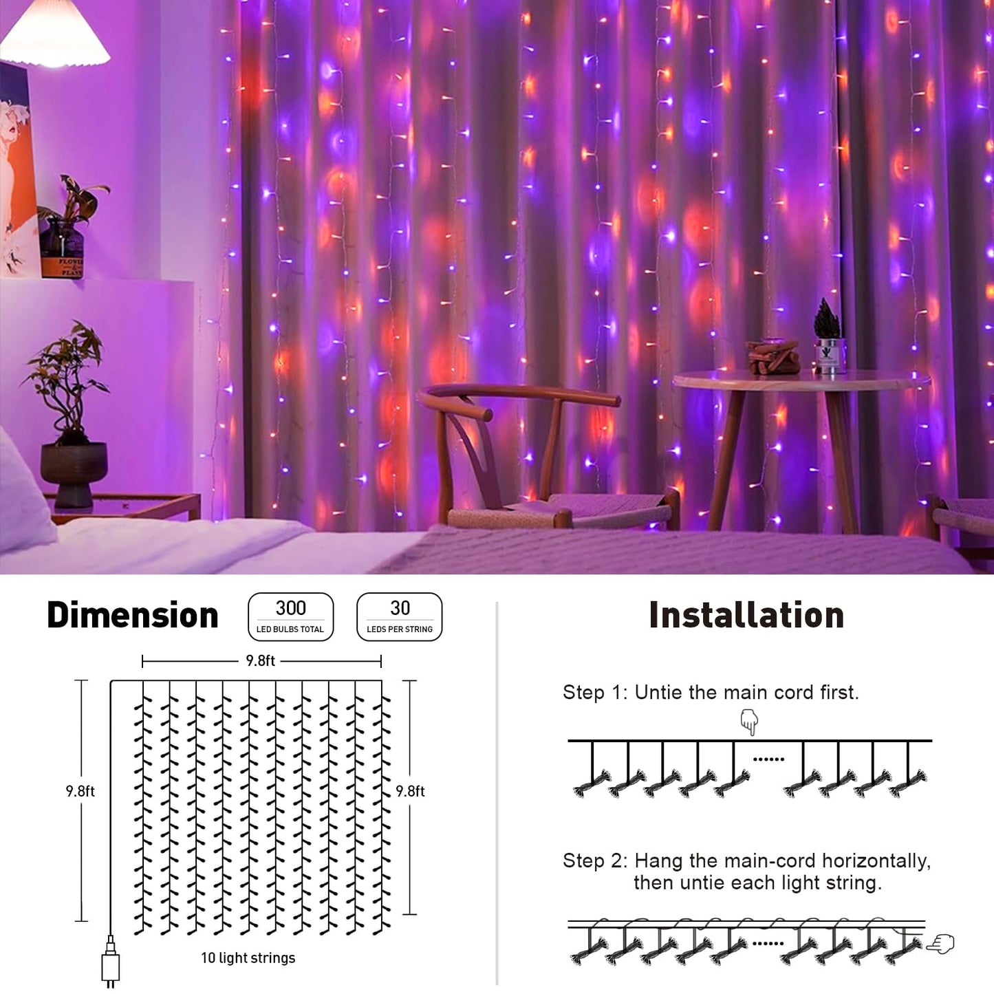 JMEXSUSS 300 LED Remote Control Christmas Curtain Lights, Plug in Fairy Curtain Lights Outdoor, Window Wall Hanging Curtain String Lights for Bedroom Backdrop Wedding Party Indoor Decor, Warm White
