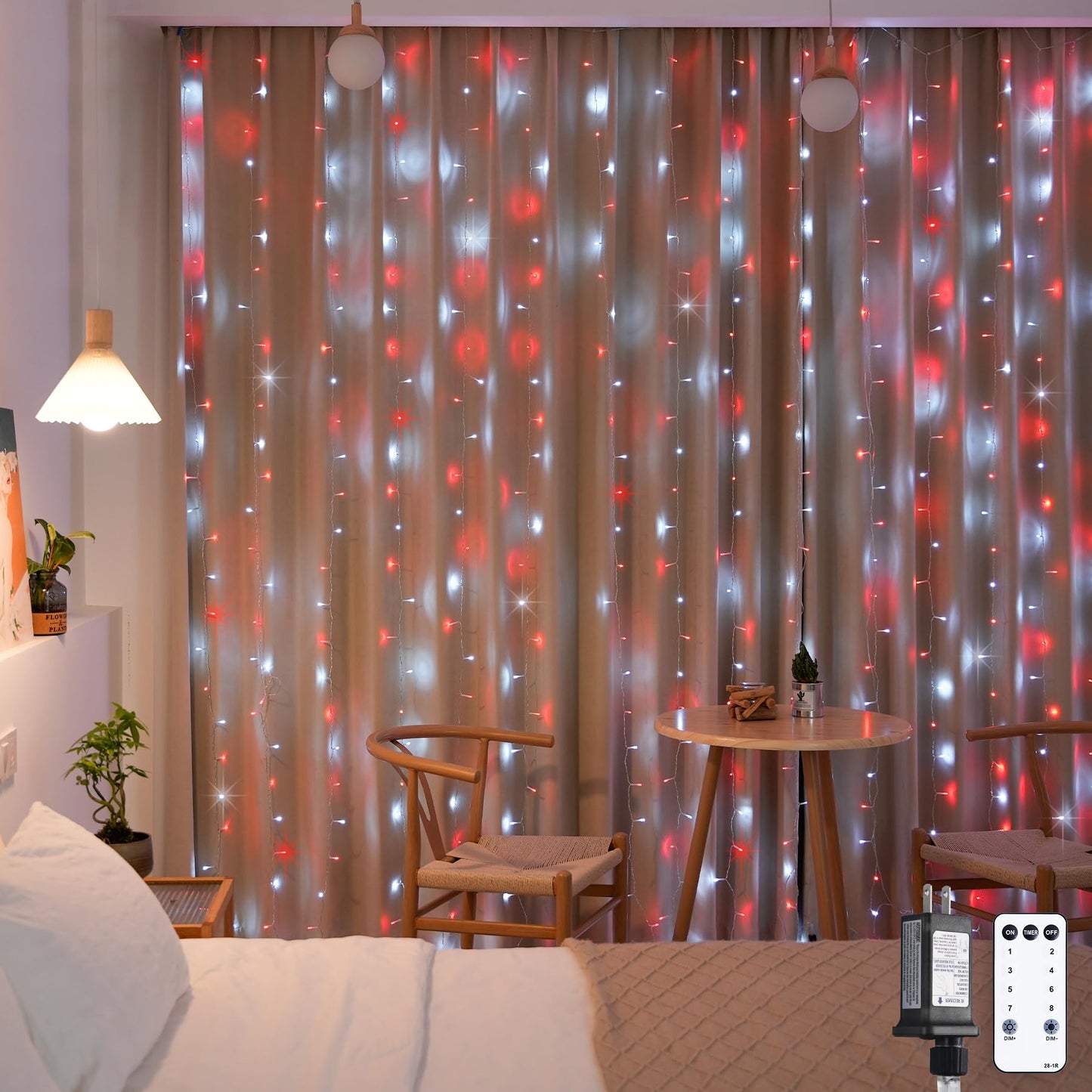 JMEXSUSS 300 LED Remote Control Christmas Curtain Lights, Plug in Fairy Curtain Lights Outdoor, Window Wall Hanging Curtain String Lights for Bedroom Backdrop Wedding Party Indoor Decor, Warm White