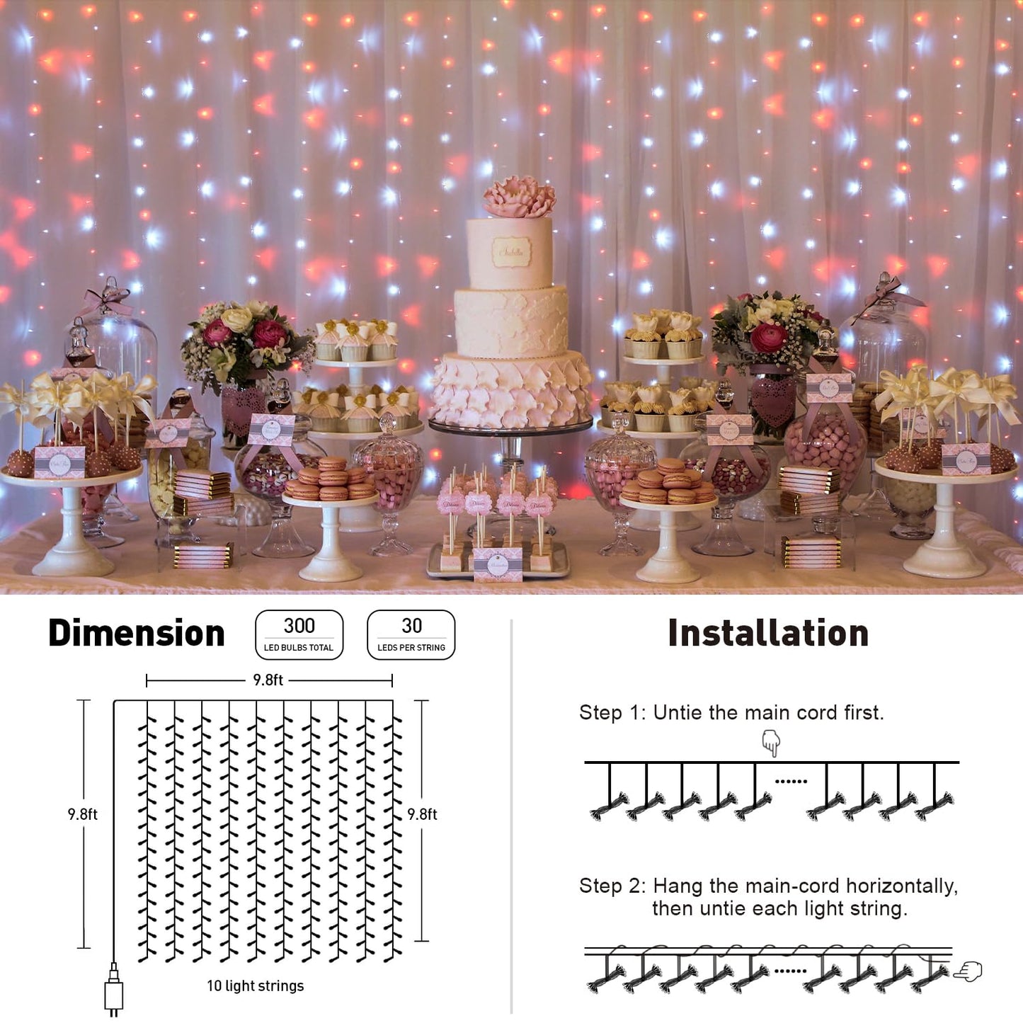 JMEXSUSS 300 LED Remote Control Christmas Curtain Lights, Plug in Fairy Curtain Lights Outdoor, Window Wall Hanging Curtain String Lights for Bedroom Backdrop Wedding Party Indoor Decor, Warm White