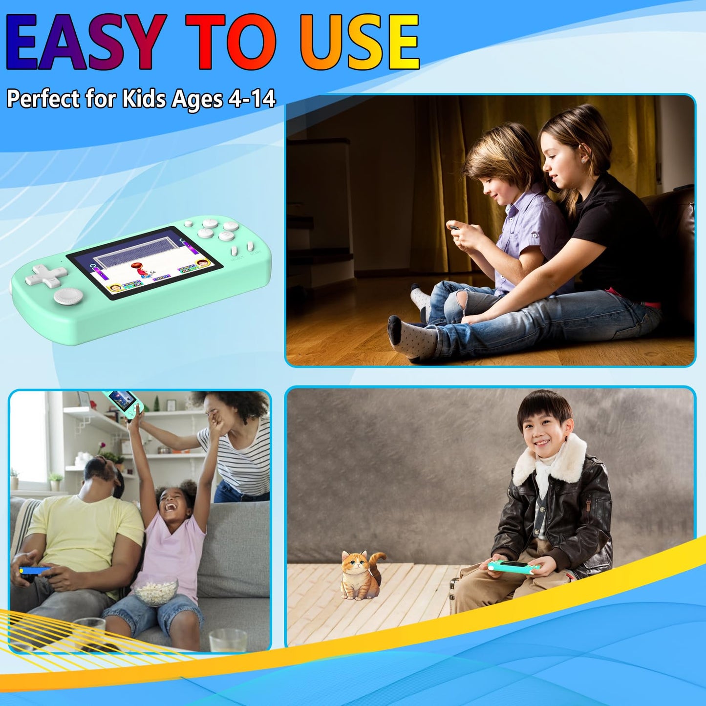 Handheld Game Console for Kids Preloaded 218 Retro Video Games, Portable Gaming Player with Rechargeable Battery 3.0" LCD Screen, Mini Arcade Electronic Toy Gifts for Boys Girls, Blue