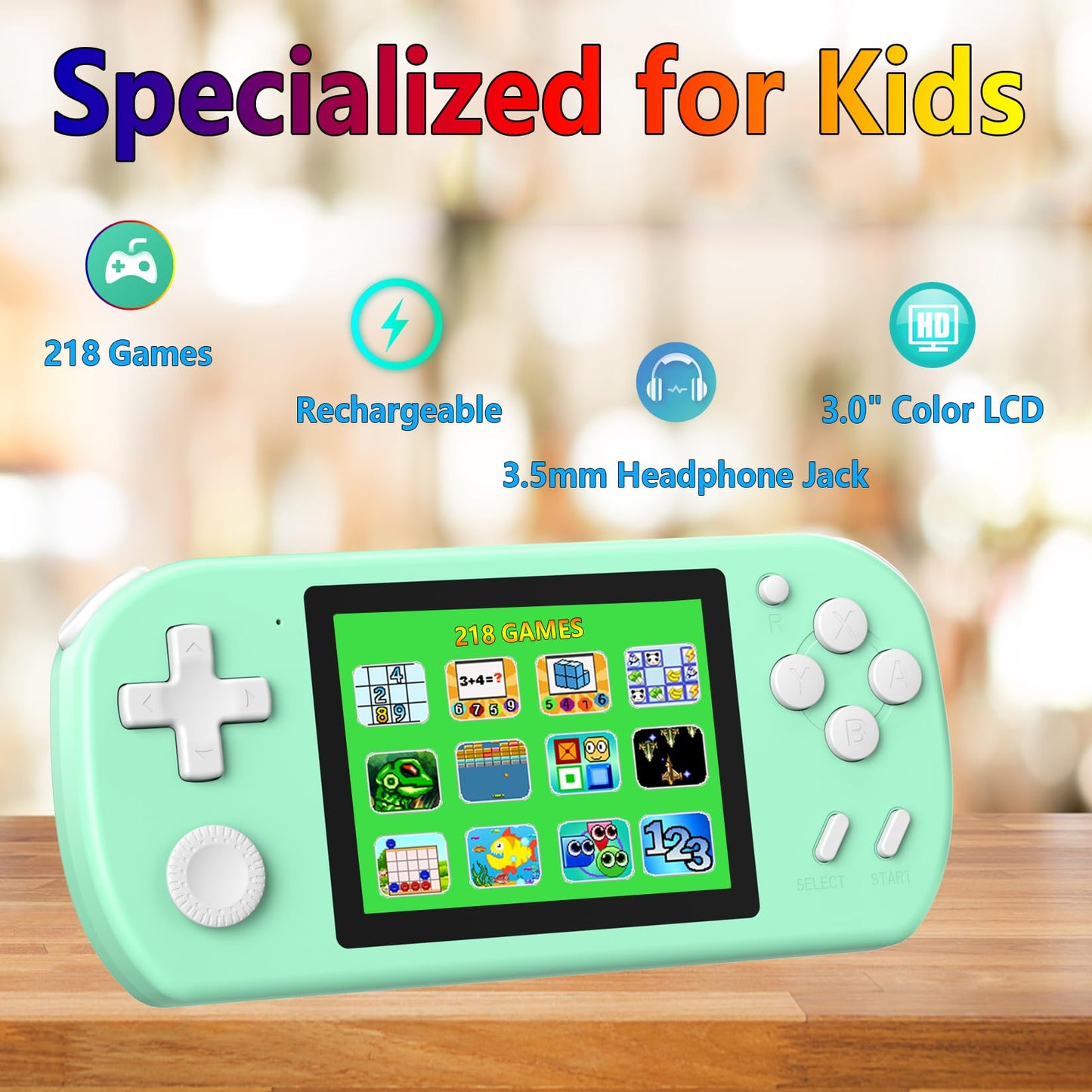 Handheld Game Console for Kids Preloaded 218 Retro Video Games, Portable Gaming Player with Rechargeable Battery 3.0" LCD Screen, Mini Arcade Electronic Toy Gifts for Boys Girls, Blue