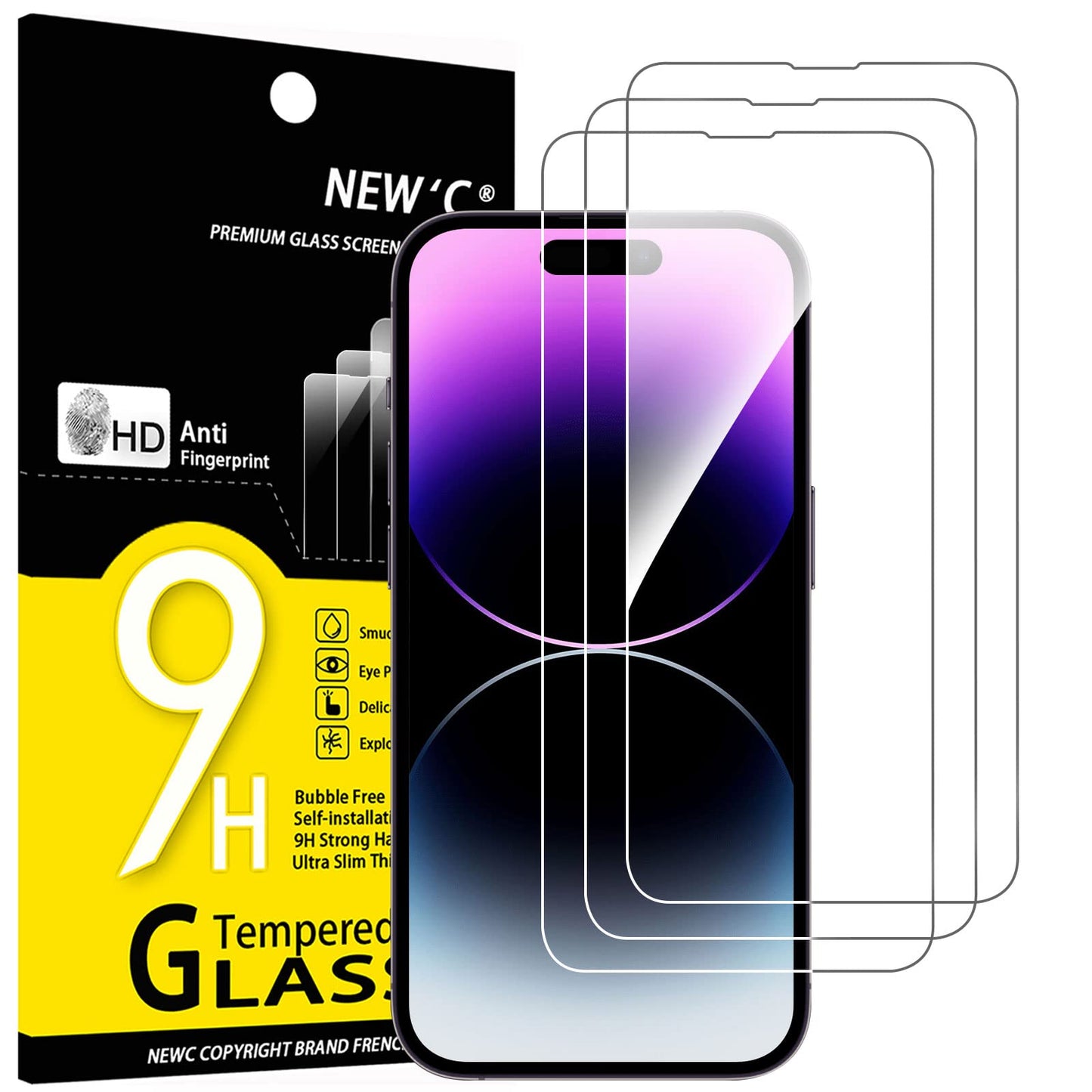 NEW'C 3 Pack Designed for iPhone 16, iPhone 15, iPhone 15 Pro (6.1 inches) Screen Protector Tempered Glass,Case Friendly Ultra Resistant