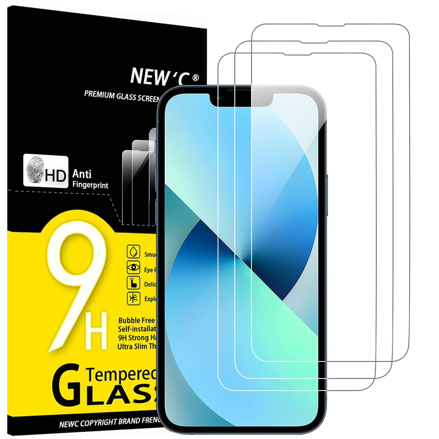 NEW'C 3 Pack Designed for iPhone 16, iPhone 15, iPhone 15 Pro (6.1 inches) Screen Protector Tempered Glass,Case Friendly Ultra Resistant