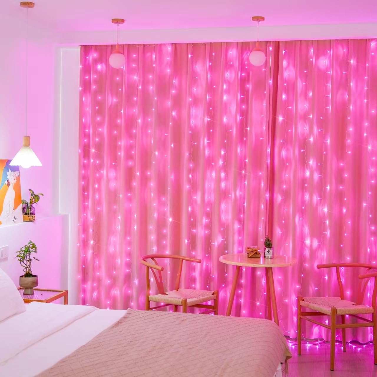 JMEXSUSS 300 LED Remote Control Christmas Curtain Lights, Plug in Fairy Curtain Lights Outdoor, Window Wall Hanging Curtain String Lights for Bedroom Backdrop Wedding Party Indoor Decor, Warm White
