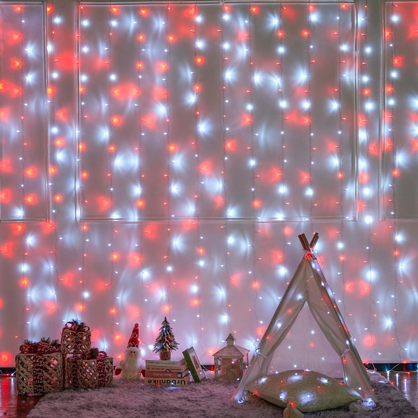 JMEXSUSS 300 LED Remote Control Christmas Curtain Lights, Plug in Fairy Curtain Lights Outdoor, Window Wall Hanging Curtain String Lights for Bedroom Backdrop Wedding Party Indoor Decor, Warm White