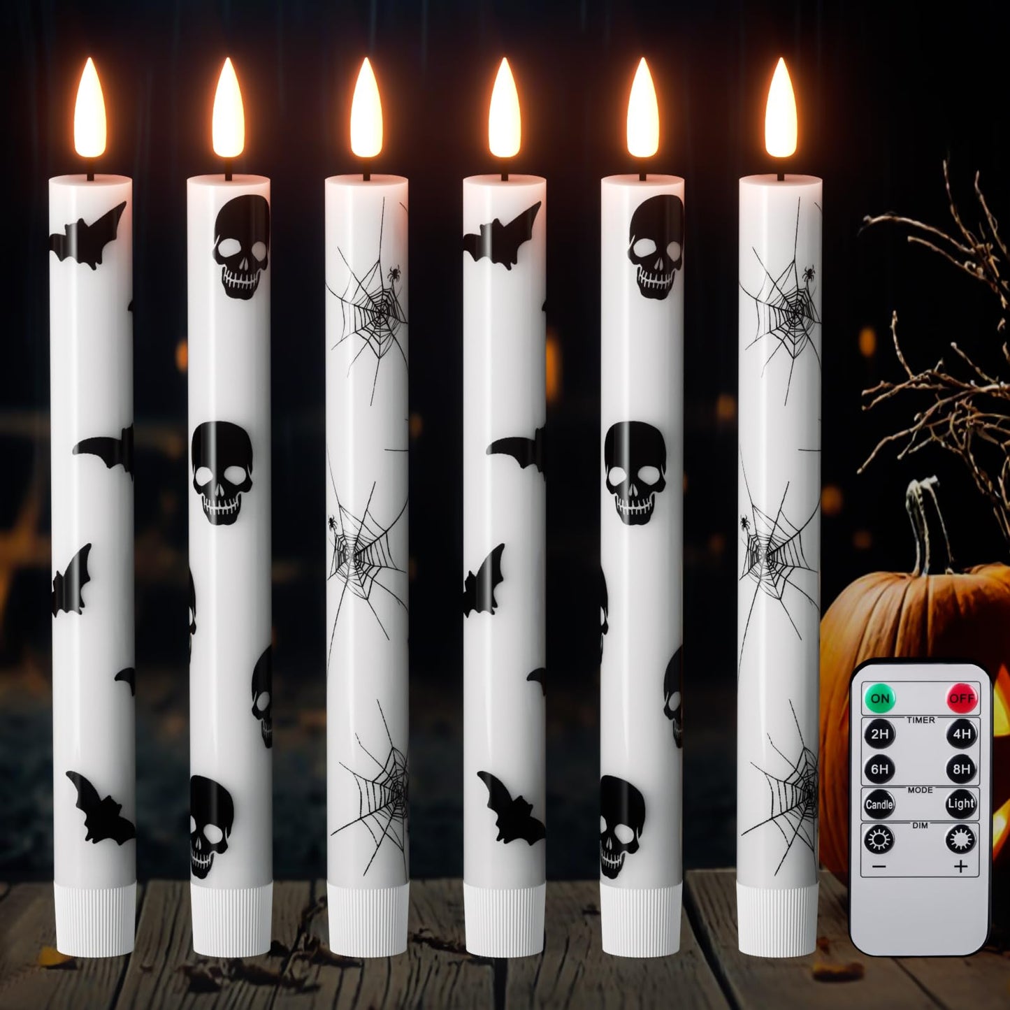 GenSwin Flameless Ivory Taper Candles Flickering with 10-Key Remote, Battery Operated Led Warm 3D Wick Light Window Candles Real Wax Pack of 6, Christmas Home Wedding Decor(0.78 X 9.64 Inch)