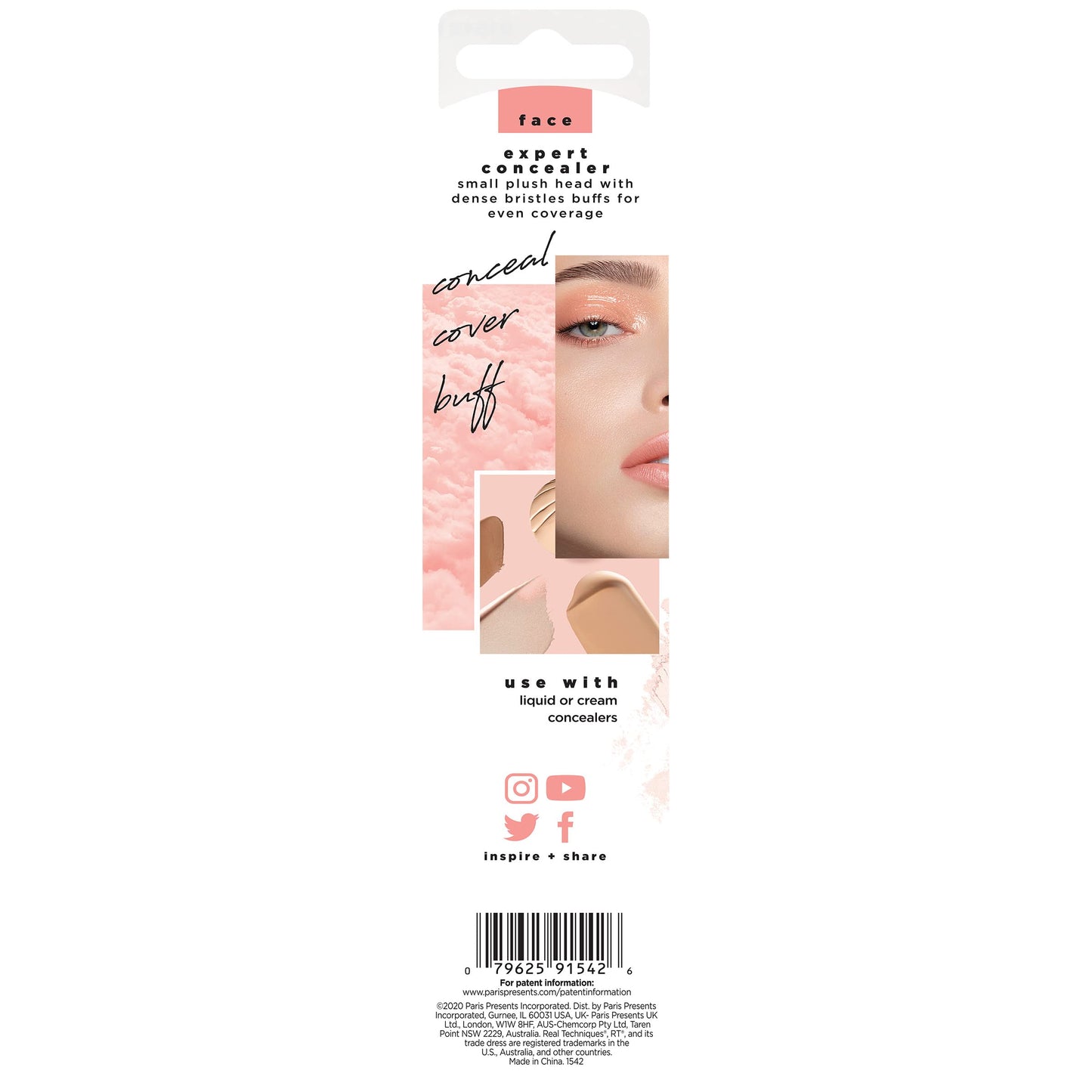 Real Techniques Brightening Concealer Makeup Brush + Eye Cream, Pink