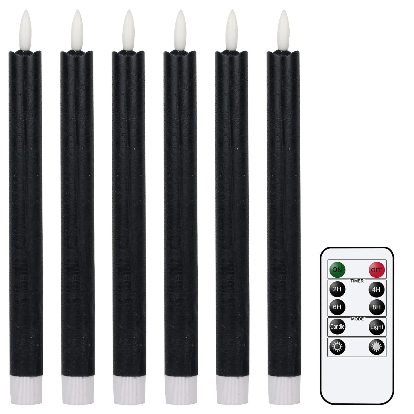 GenSwin Flameless Ivory Taper Candles Flickering with 10-Key Remote, Battery Operated Led Warm 3D Wick Light Window Candles Real Wax Pack of 6, Christmas Home Wedding Decor(0.78 X 9.64 Inch)