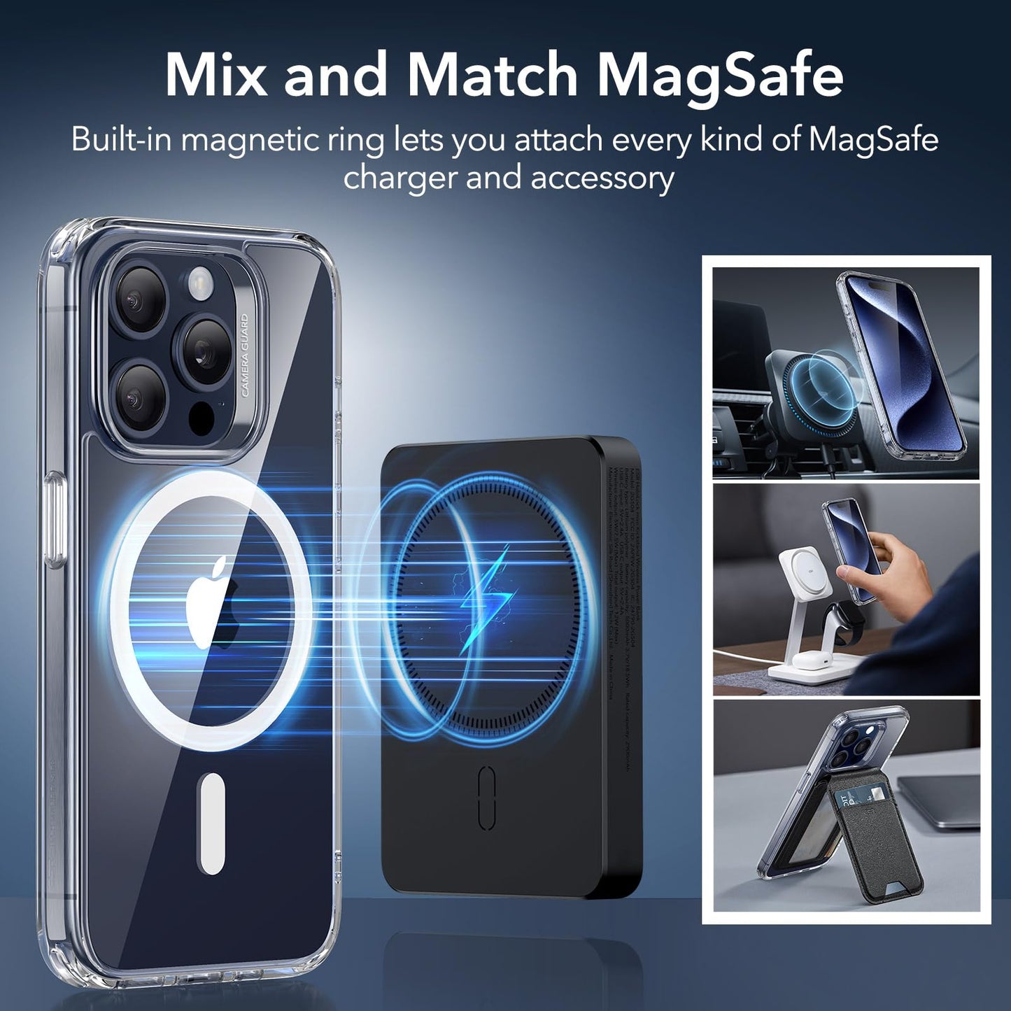 ESR for iPhone 16 Pro Max Case, Compatible with MagSafe, Shockproof Military-Grade Protection, Magnetic Phone Case for iPhone 16 Pro Max, Classic Hybrid Case (HaloLock), Clear