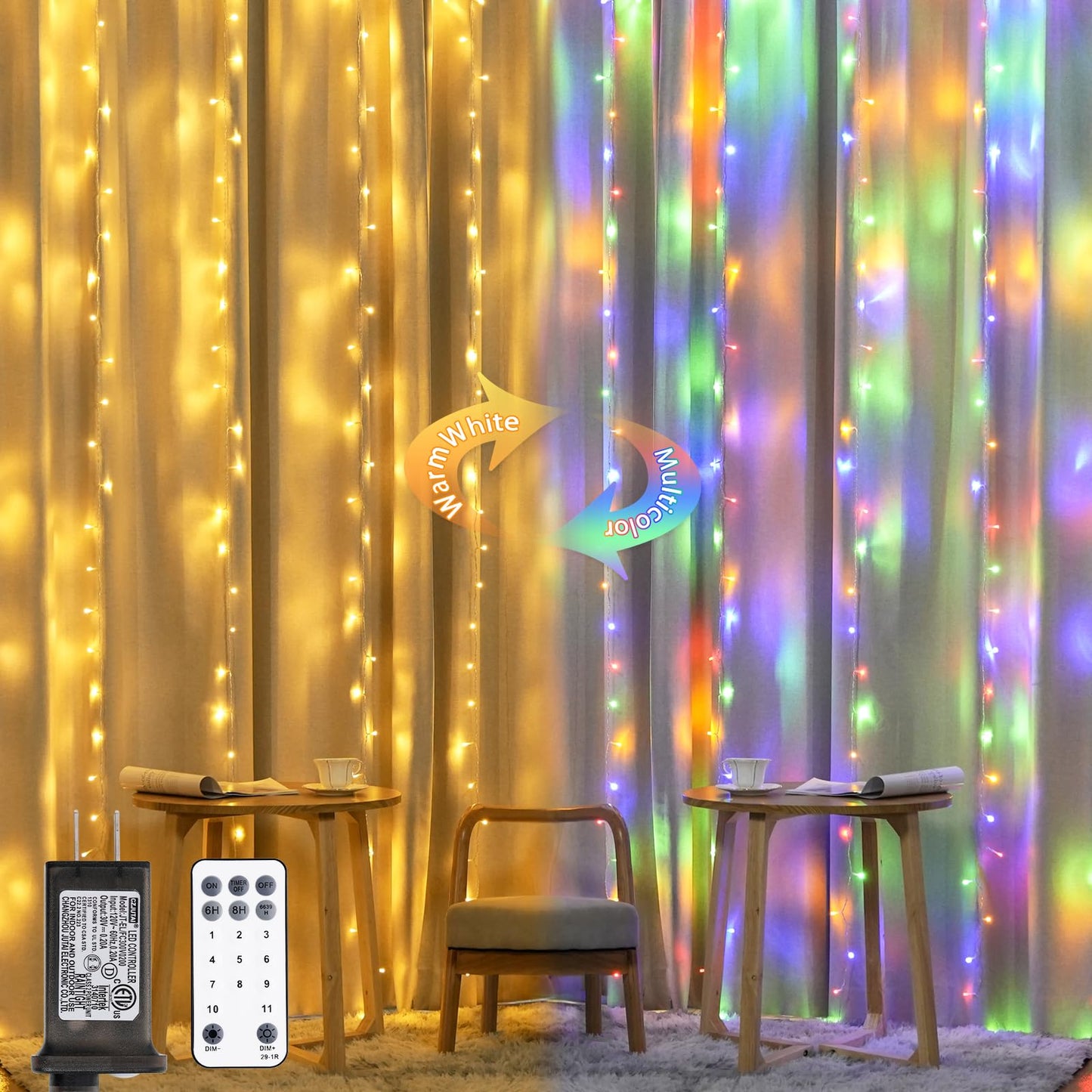 JMEXSUSS 300 LED Remote Control Christmas Curtain Lights, Plug in Fairy Curtain Lights Outdoor, Window Wall Hanging Curtain String Lights for Bedroom Backdrop Wedding Party Indoor Decor, Warm White