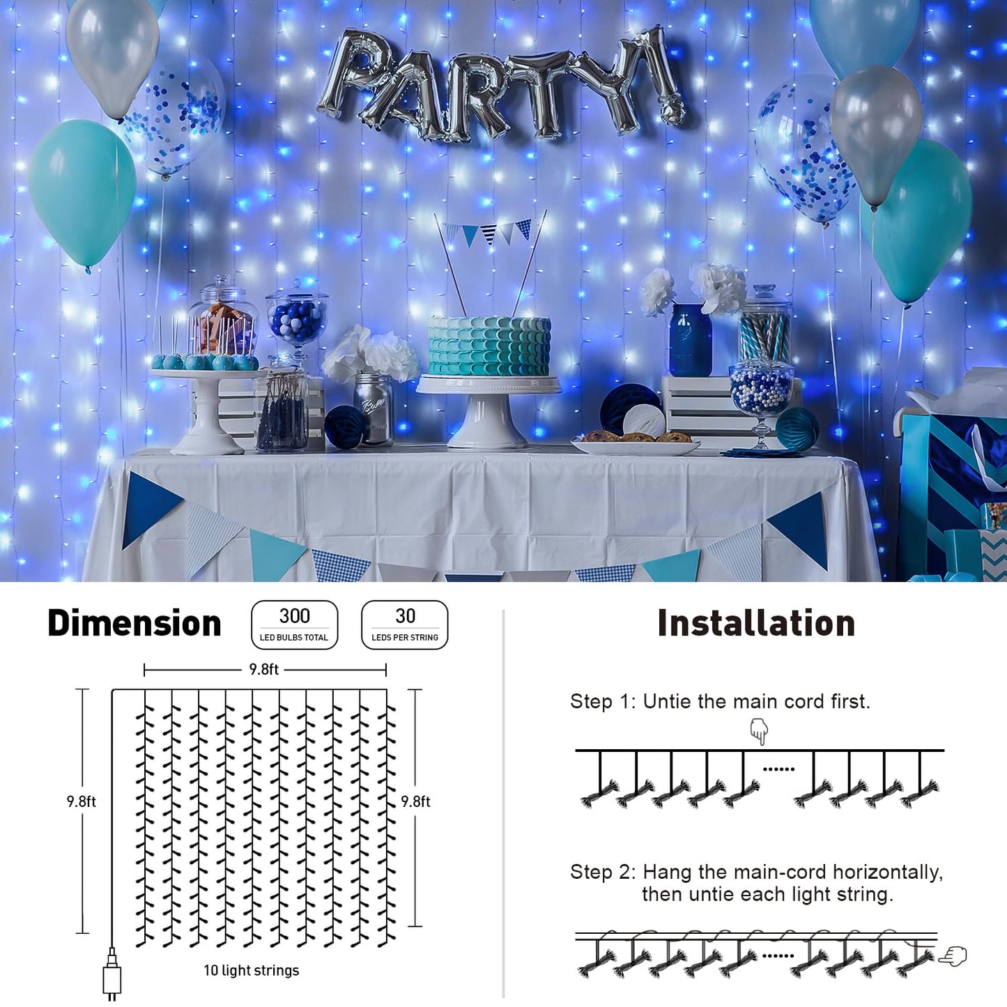 JMEXSUSS 300 LED Remote Control Christmas Curtain Lights, Plug in Fairy Curtain Lights Outdoor, Window Wall Hanging Curtain String Lights for Bedroom Backdrop Wedding Party Indoor Decor, Warm White