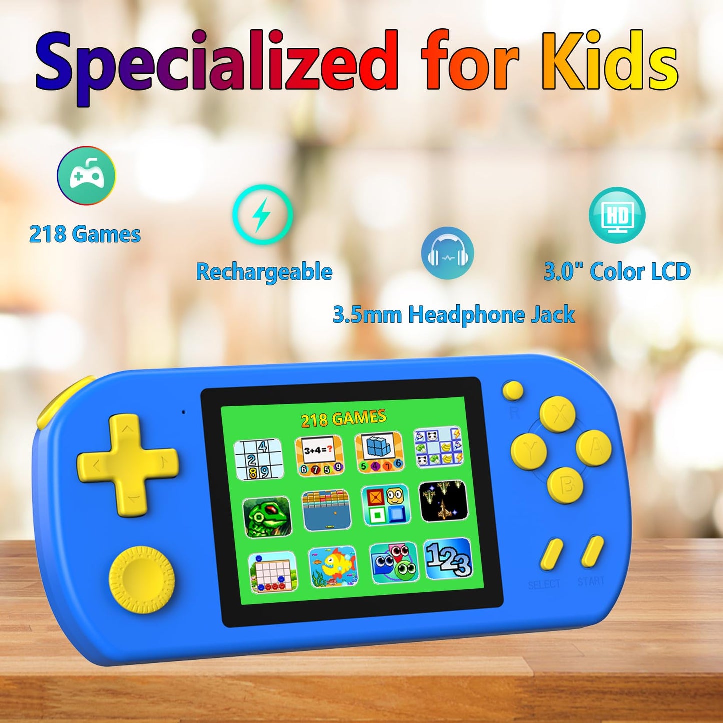 Handheld Game Console for Kids Preloaded 218 Retro Video Games, Portable Gaming Player with Rechargeable Battery 3.0" LCD Screen, Mini Arcade Electronic Toy Gifts for Boys Girls, Blue