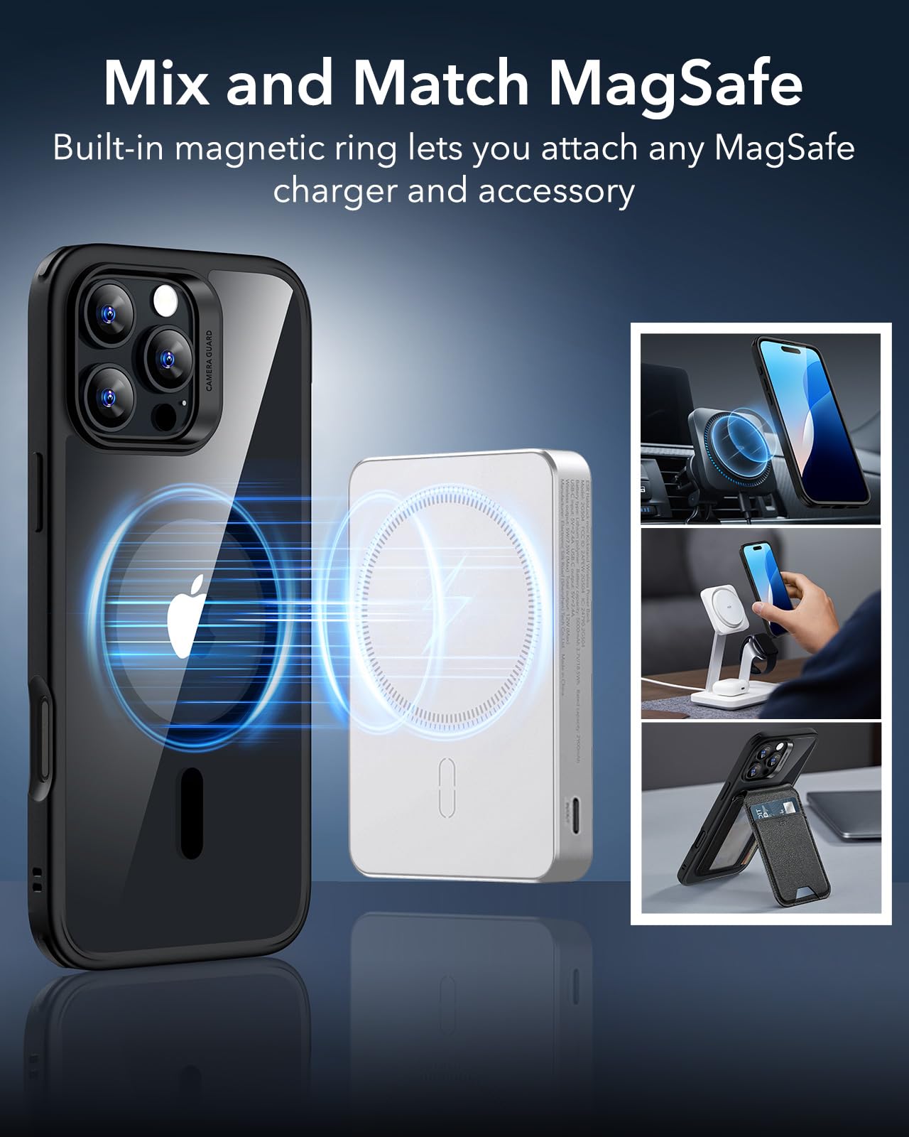 ESR for iPhone 16 Pro Max Case, Compatible with MagSafe, Shockproof Military-Grade Protection, Magnetic Phone Case for iPhone 16 Pro Max, Classic Hybrid Case (HaloLock), Clear