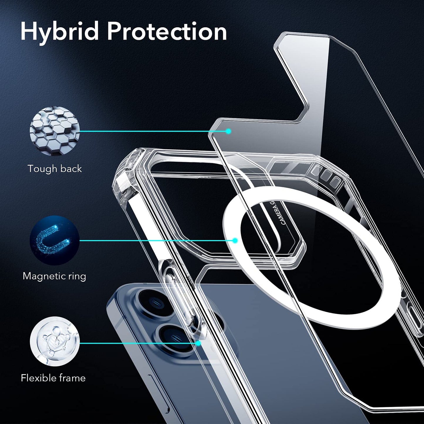ESR for iPhone 16 Pro Max Case, Compatible with MagSafe, Shockproof Military-Grade Protection, Magnetic Phone Case for iPhone 16 Pro Max, Classic Hybrid Case (HaloLock), Clear