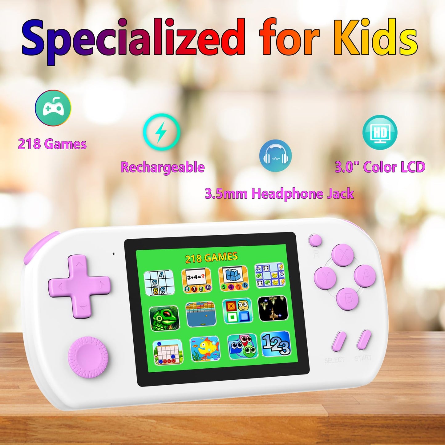 Handheld Game Console for Kids Preloaded 218 Retro Video Games, Portable Gaming Player with Rechargeable Battery 3.0" LCD Screen, Mini Arcade Electronic Toy Gifts for Boys Girls, Blue