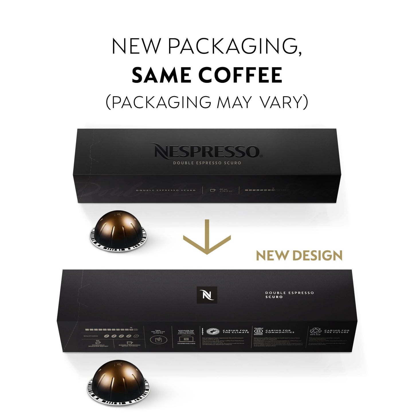 Nespresso Capsules Vertuo, Double Espresso Chiaro, Medium Roast Espresso Coffee, 30-Count Coffee Pods, Brews 2.7oz.